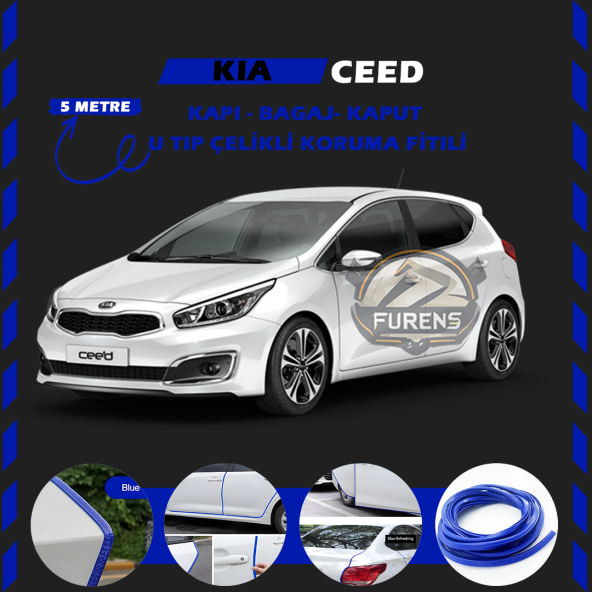 Kia Ceed Oto Araç Kapı Koruma Fitili 5metre Parlak Mavi Renk ürün görseli 1