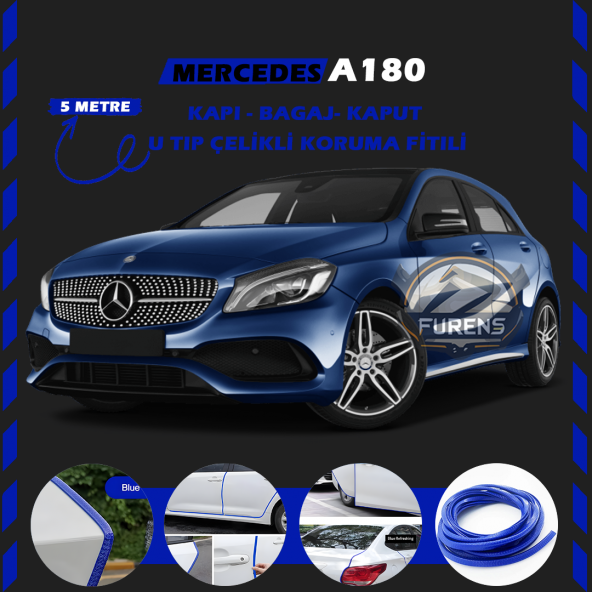 Mercedes A180 Oto Araç Kapı Koruma Fitili 5metre Parlak Mavi Renk ürün görseli 1