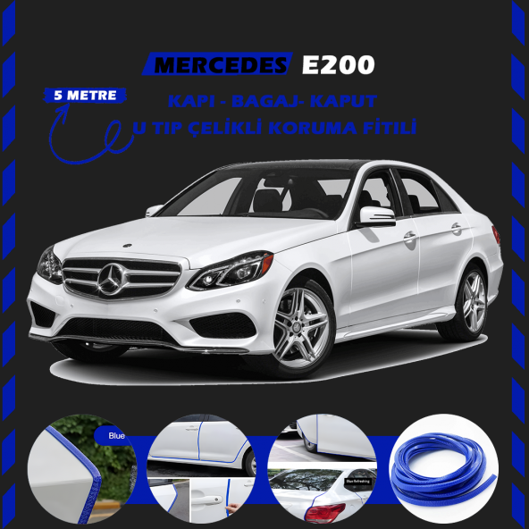 Mercedes E200 Oto Araç Kapı Koruma Fitili 5metre Parlak Mavi Renk ürün görseli 1