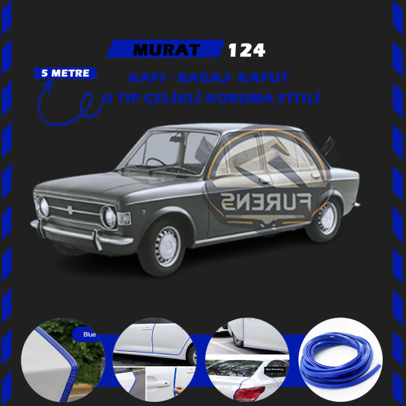 Murat 124 Oto Araç Kapı Koruma Fitili 5metre Parlak Mavi Renk - 1