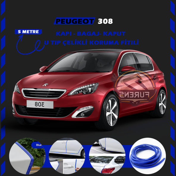Peugeot 308 Oto Araç Kapı Koruma Fitili 5metre Parlak Mavi Renk ürün görseli 1