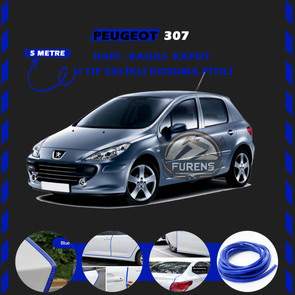 Peugeot 307 Oto Araç Kapı Koruma Fitili 5metre Parlak Mavi Renk ürün görseli 1