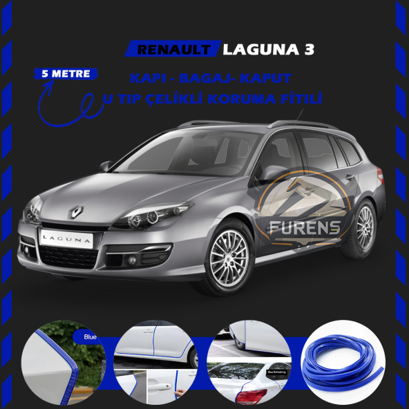 Renault Laguna 3 Oto Araç Kapı Koruma Fitili 5metre Parlak Mavi Renk ürün görseli 1