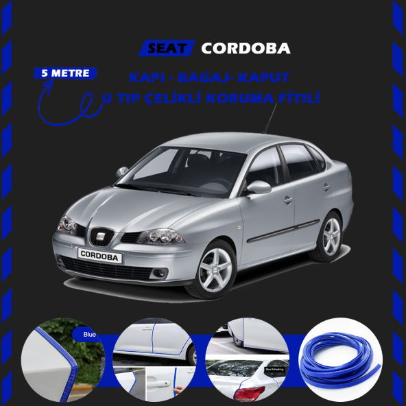 Seat Cordoba Oto Araç Kapı Koruma Fitili 5metre Parlak Mavi Renk ürün görseli 1