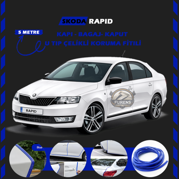 Skoda Rapid Oto Araç Kapı Koruma Fitili 5metre Parlak Mavi Renk ürün görseli 1