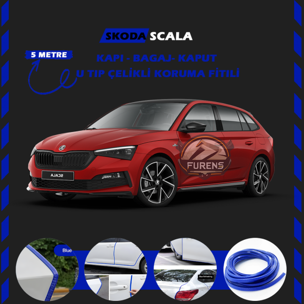 Skoda Scala Oto Araç Kapı Koruma Fitili 5metre Parlak Mavi Renk ürün görseli 1