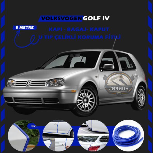 Volksvogen Golf 4 Oto Araç Kapı Koruma Fitili 5metre Parlak Mavi Renk ürün görseli 1