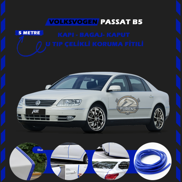 Volksvogen Passat B5 Oto Araç Kapı Koruma Fitili 5metre Parlak Mavi Renk ürün görseli 1