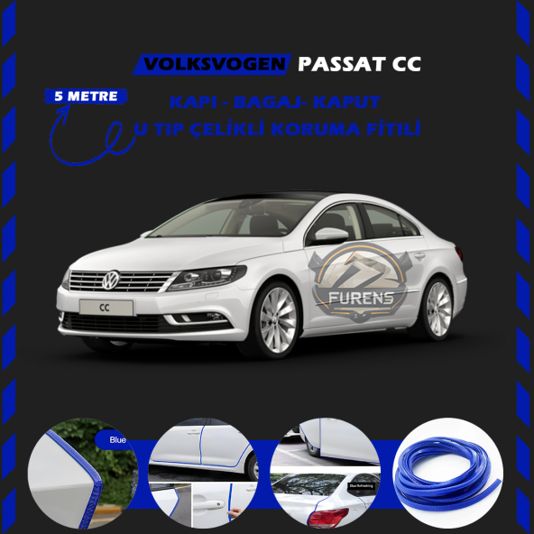 Volksvogen Passat cc Oto Araç Kapı Koruma Fitili 5metre Parlak Mavi Renk ürün görseli 1