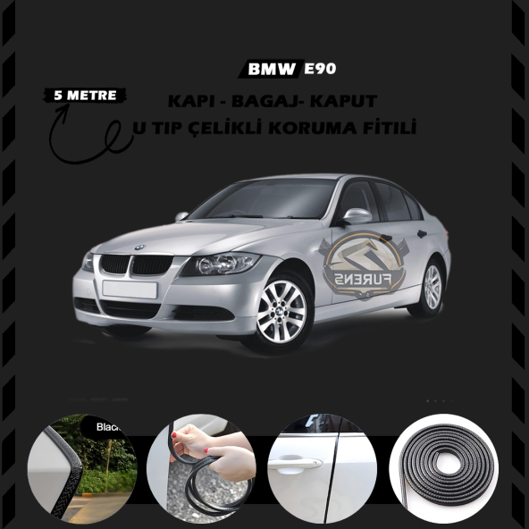 Bmw E90 Oto Araç Kapı Koruma Fitili 5metre Parlak Siyah Renk ürün görseli 1