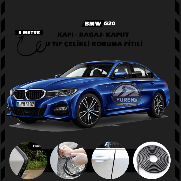 Bmw G20 Oto Araç Kapı Koruma Fitili 5metre Parlak Siyah Renk ürün görseli 1