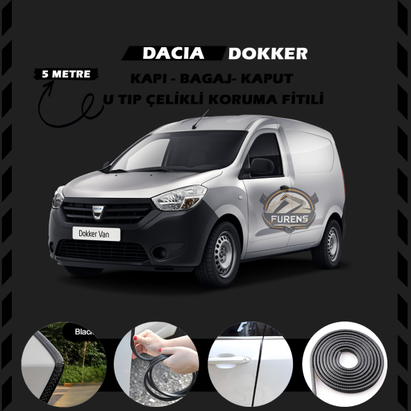 Dacia Dokker Oto Araç Kapı Koruma Fitili 5metre Parlak Siyah Renk ürün görseli 1