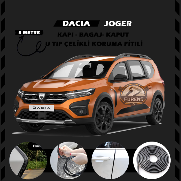 Dacia Joger Oto Araç Kapı Koruma Fitili 5metre Parlak Siyah Renk ürün görseli 1