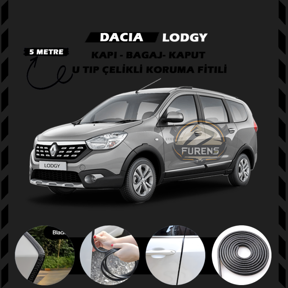 Dacia Lodgy Oto Araç Kapı Koruma Fitili 5metre Parlak Siyah Renk ürün görseli 1