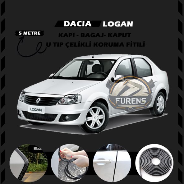 Dacia Logan Oto Araç Kapı Koruma Fitili 5metre Parlak Siyah Renk