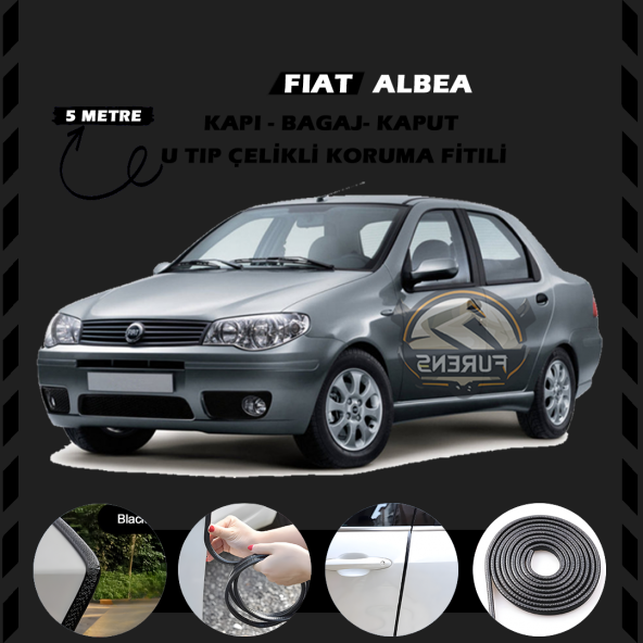 Fiat Albea Oto Araç Kapı Koruma Fitili 5metre Parlak Siyah Renk ürün görseli 1