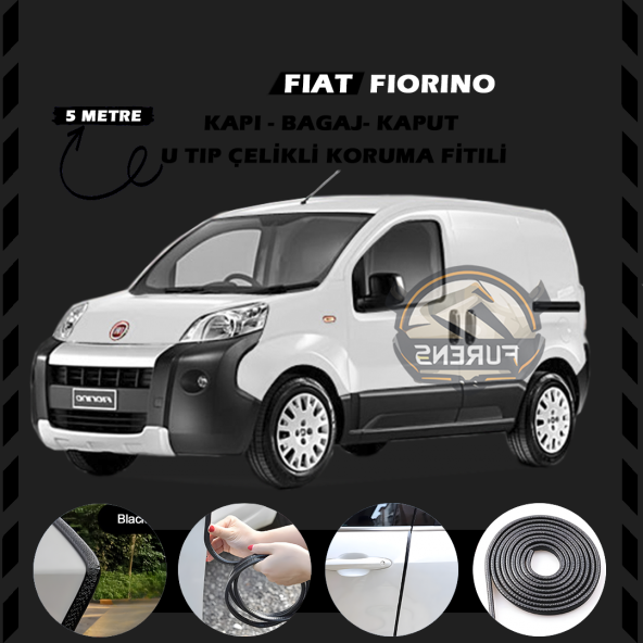 Fiat Fiorino Oto Araç Kapı Koruma Fitili 5metre Parlak Siyah Renk ürün görseli 1