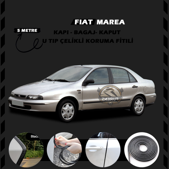 Fiat Marea Oto Araç Kapı Koruma Fitili 5metre Parlak Siyah Renk