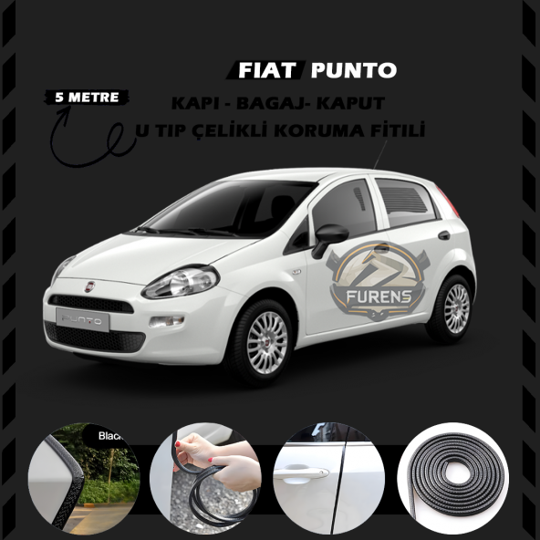 Fiat Punto Oto Araç Kapı Koruma Fitili 5metre Parlak Siyah Renk ürün görseli 1