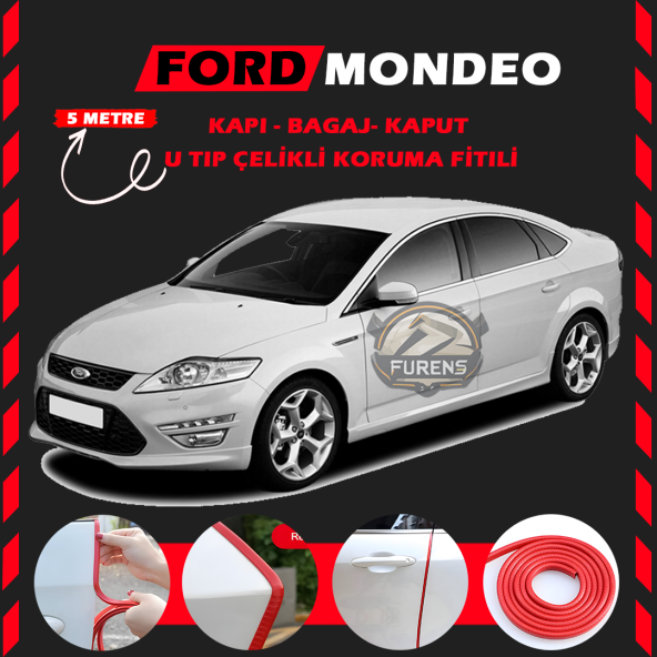 Ford Mondeo Oto Araç Kapı Koruma Fitili 5metre Parlak Kırmızı Renk ürün görseli 1