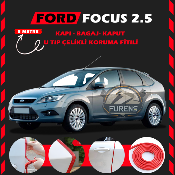 Ford Focus 2.5 Oto Araç Kapı Koruma Fitili 5metre Parlak Kırmızı Renk ürün görseli 1
