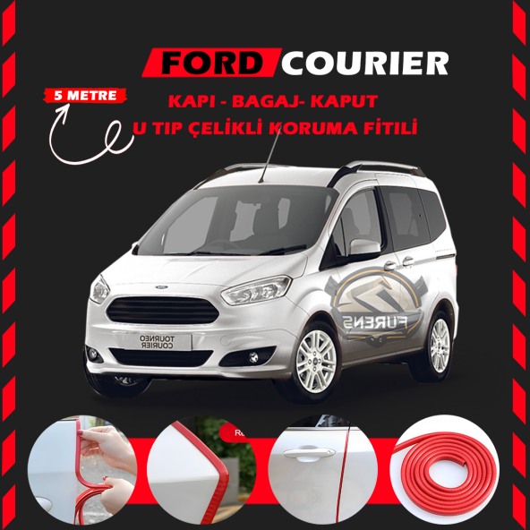Ford Courier Oto Araç Kapı Koruma Fitili 5metre Parlak Kırmızı Renk ürün görseli 1