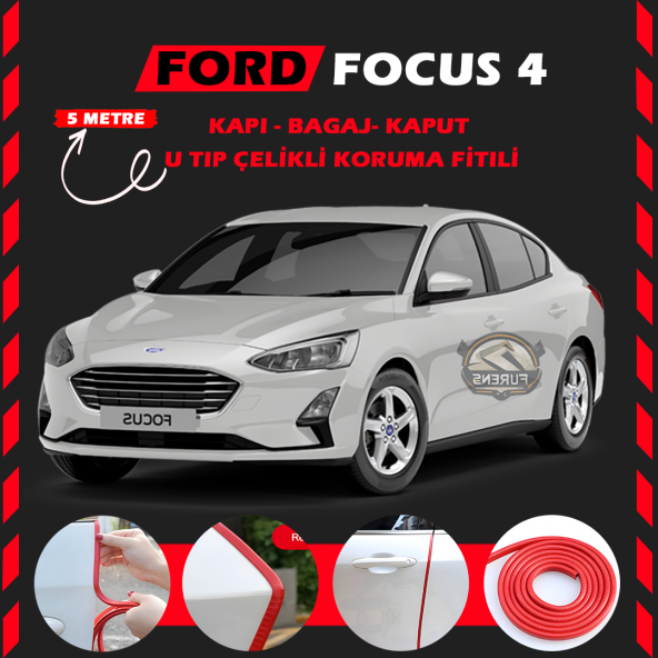 Ford Focus 4 Oto Araç Kapı Koruma Fitili 5metre Parlak Kırmızı Renk ürün görseli 1