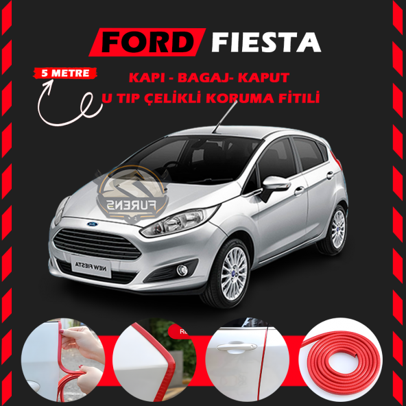 Ford Fiesta Oto Araç Kapı Koruma Fitili 5metre Parlak Kırmızı Renk