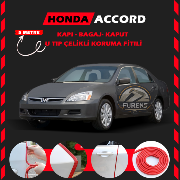 Honda Accord Oto Araç Kapı Koruma Fitili 5metre Parlak Kırmızı Renk - 1