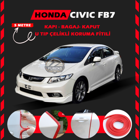 Honda Civic FB7 Oto Araç Kapı Koruma Fitili 5metre Parlak Kırmızı Renk ürün görseli 1