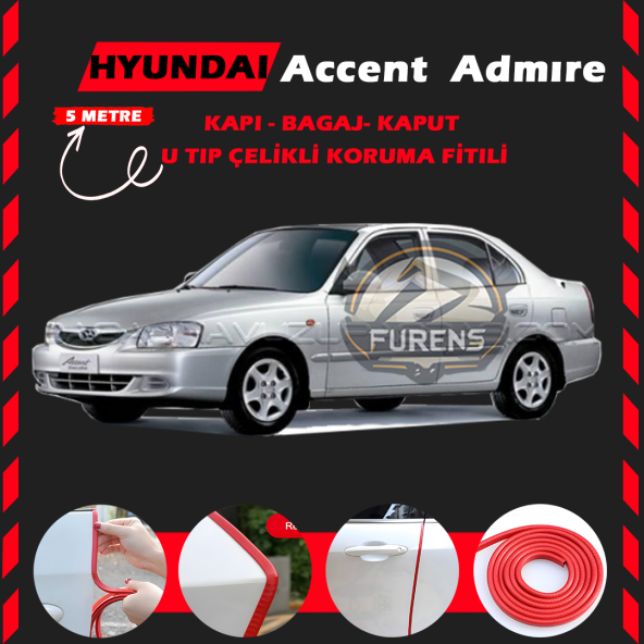 Hyunda Accent Admire Oto Araç Kapı Koruma Fitili 5metre Parlak Kırmızı Renk