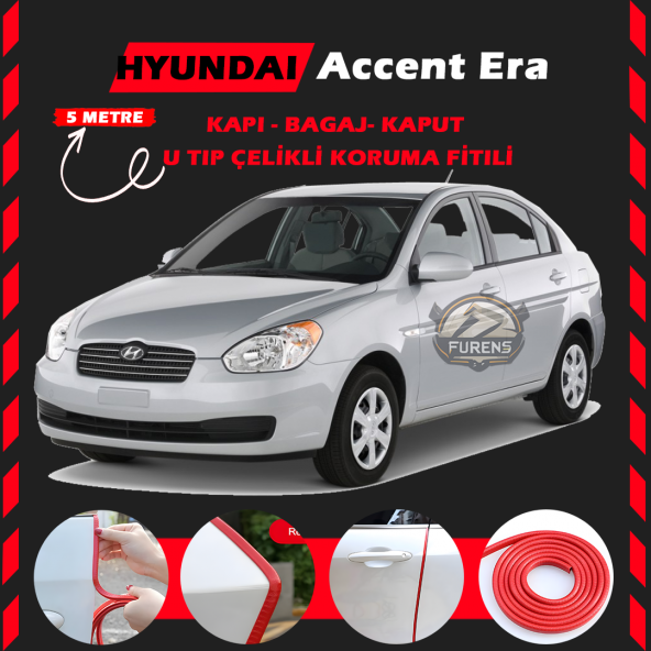 Hyundai Accent Era Oto Araç Kapı Koruma Fitili 5metre Parlak Kırmızı Renk - 1