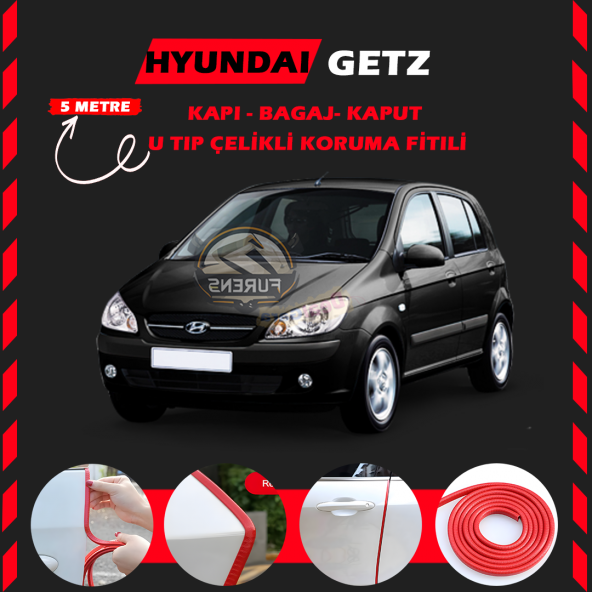 Hyundai Getz Oto Araç Kapı Koruma Fitili 5metre Parlak Kırmızı Renk