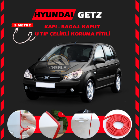 Hyundai Getz Oto Araç Kapı Koruma Fitili 5metre Parlak Kırmızı Renk ürün görseli 1