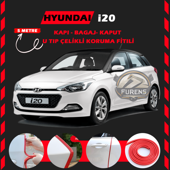 Hyundai İ20 Oto Araç Kapı Koruma Fitili 5metre Parlak Kırmızı Renk