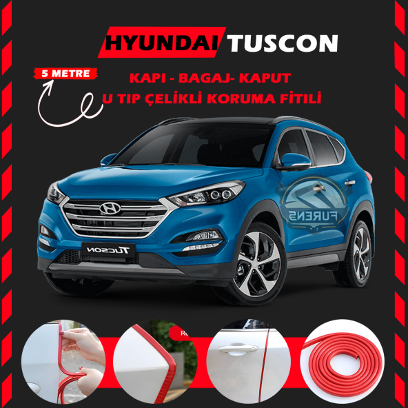 Hyundai Tuscon Oto Araç Kapı Koruma Fitili 5metre Parlak Kırmızı Renk - 1
