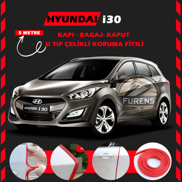 Hyundai İ30 Oto Araç Kapı Koruma Fitili 5metre Parlak Kırmızı Renk ürün görseli 1