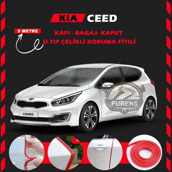 Kia Ceed Oto Araç Kapı Koruma Fitili 5metre Parlak Kırmızı Renk ürün görseli 1