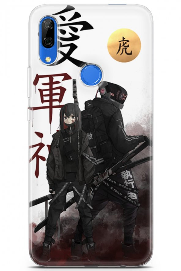 Huawei Y9 Prime 2019 Uyumlu Kılıf Anime 16 Japon Anime Hediyelik Kılıf Siyah Beyaz