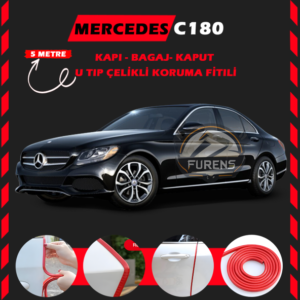 Mercedes C180 Oto Araç Kapı Koruma Fitili 5metre Parlak Kırmızı Renk ürün görseli 1