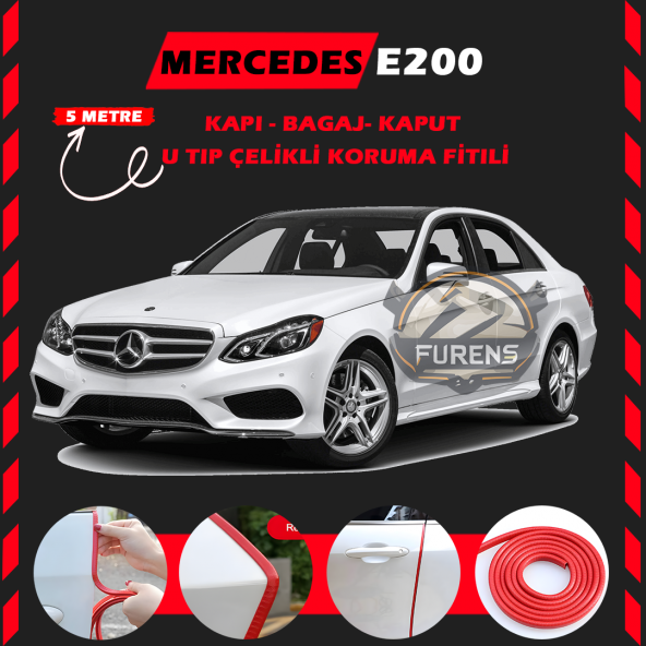 Mercedes E200 Oto Araç Kapı Koruma Fitili 5metre Parlak Kırmızı Renk ürün görseli 1