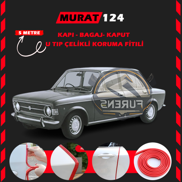 Murat 124 Oto Araç Kapı Koruma Fitili 5metre Parlak Kırmızı Renk ürün görseli 1
