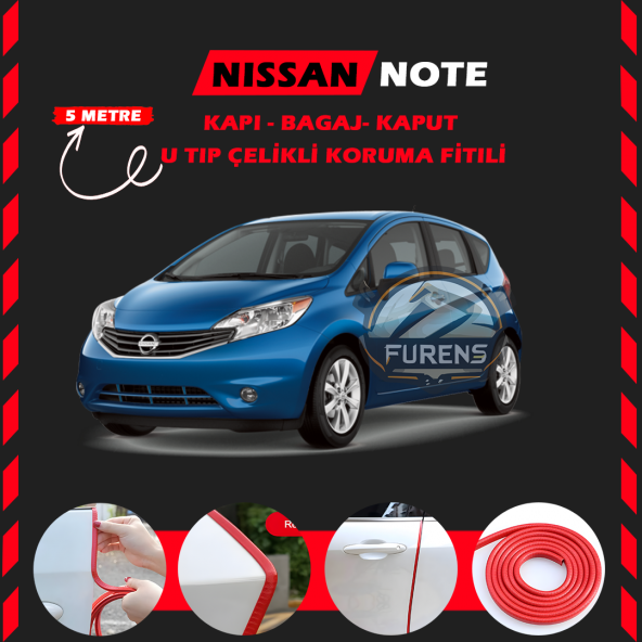 Nissan Note Oto Araç Kapı Koruma Fitili 5metre Parlak Kırmızı Renk ürün görseli 1
