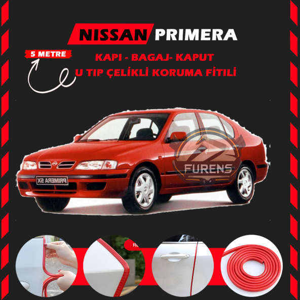 Nissan Primera Oto Araç Kapı Koruma Fitili 5metre Parlak Kırmızı Renk
