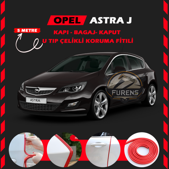 Opel Astra J Oto Araç Kapı Koruma Fitili 5metre Parlak Kırmızı Renk ürün görseli 1