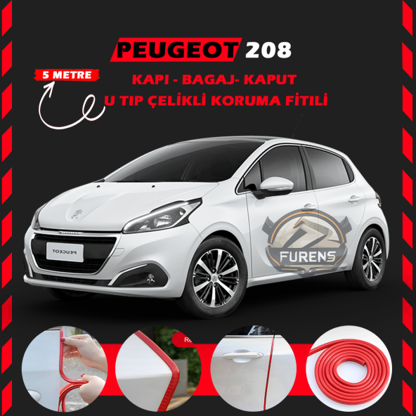 Peugeot 208 Oto Araç Kapı Koruma Fitili 5metre Parlak Kırmızı Renk ürün görseli 1