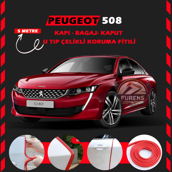 Peugeot 508 Oto Araç Kapı Koruma Fitili 5metre Parlak Kırmızı Renk ürün görseli 1