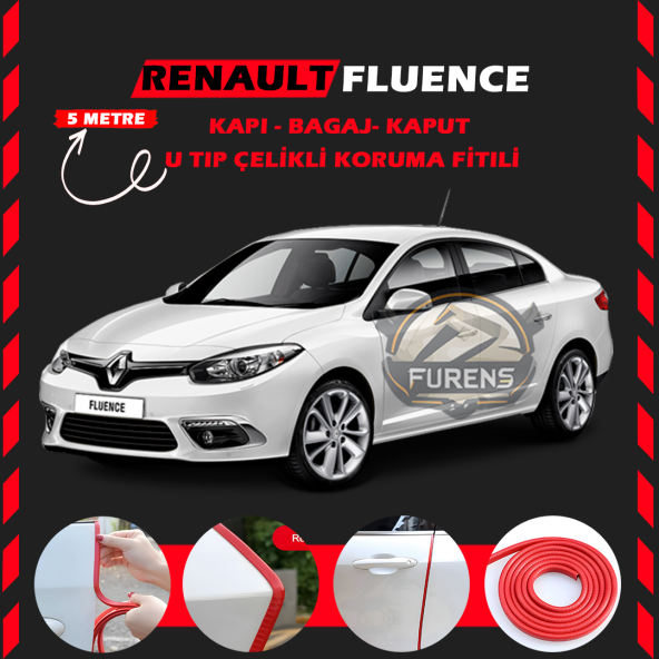 Renault Fluence Oto Araç Kapı Koruma Fitili 5metre Parlak Kırmızı Renk ürün görseli 1