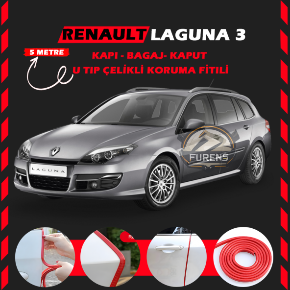 Renault Laguna 3 Oto Araç Kapı Koruma Fitili 5metre Parlak Kırmızı Renk