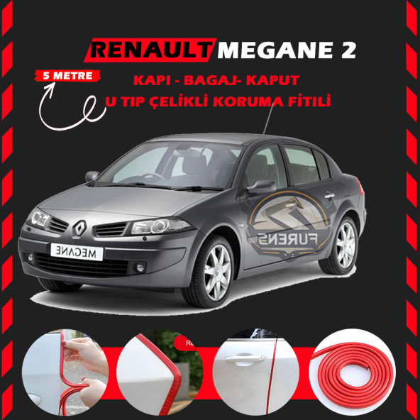 Renault Megane 2 Oto Araç Kapı Koruma Fitili 5metre Parlak Kırmızı Renk